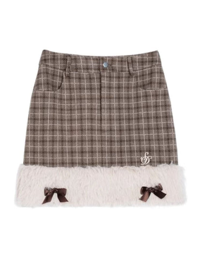 Little Princess Brown Plaid Raw Edge Half-body Skirt