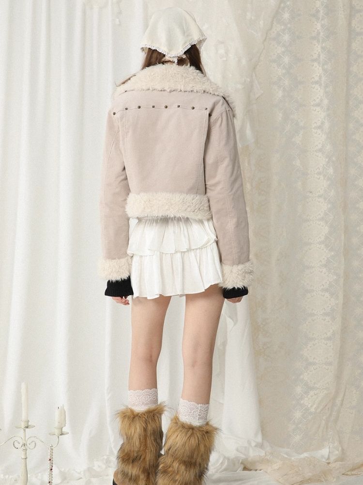 Corduroy fur patchwork jacket