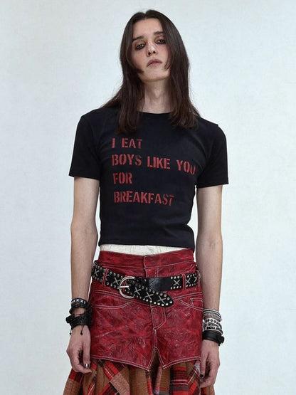 Printed Lettered Waistless Short Sleeve T-Shirt