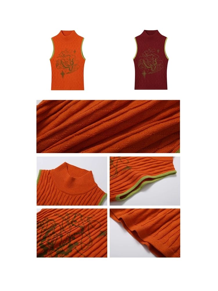 Slim High Neck Wool Weave Vest