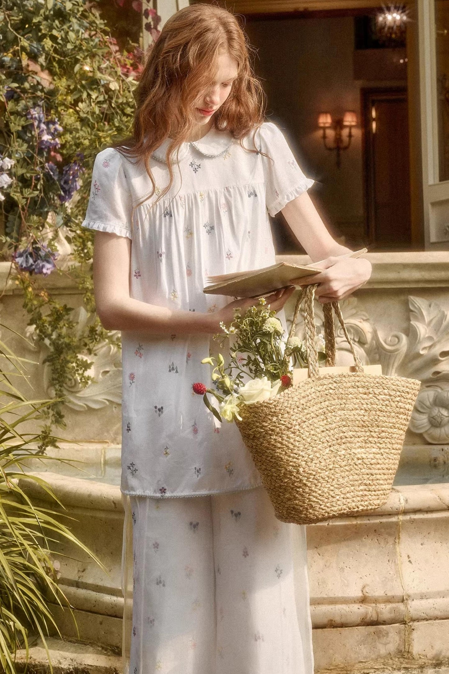 Milky Way Embroidery Linen Shirt Set-Up