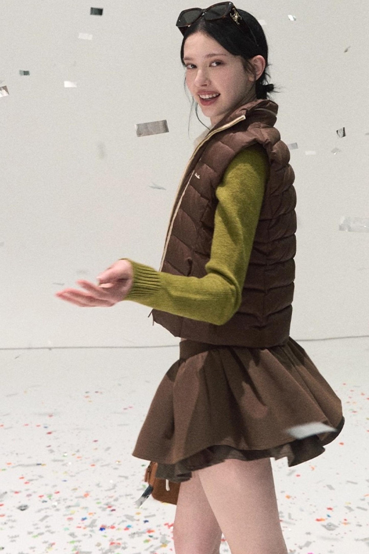 Plaid Color-Blocked Puffy Skirt