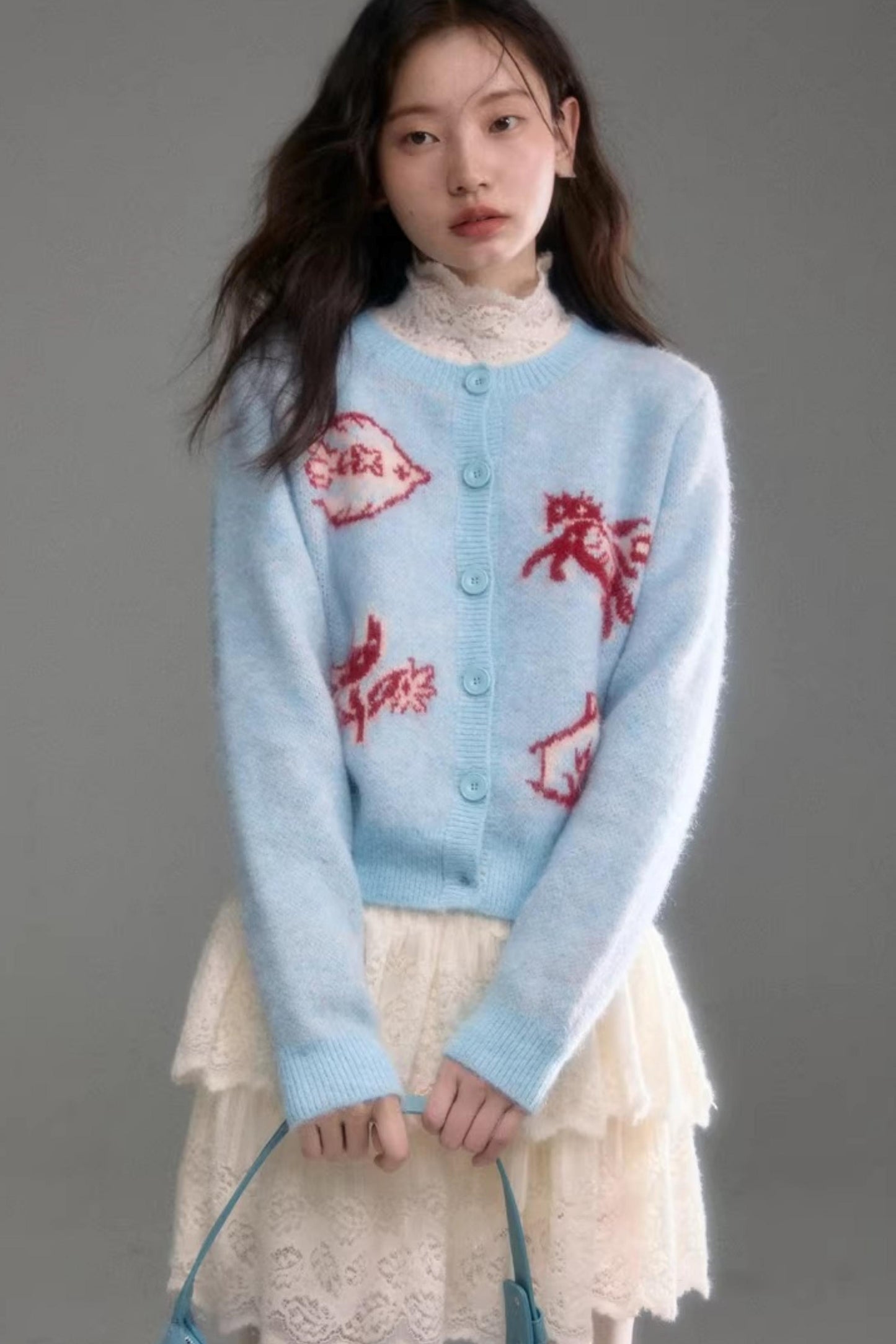 Color-Blocked Wool Blend Cardigan