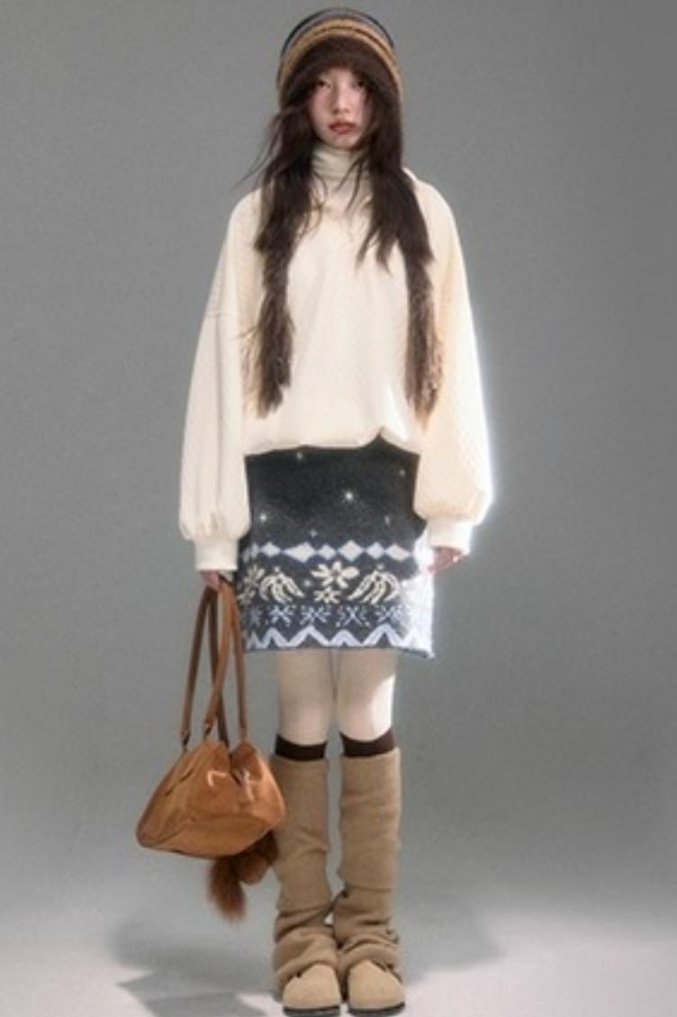 Moroccan Quilted Texture Sweatshirt Skirt Set-Up