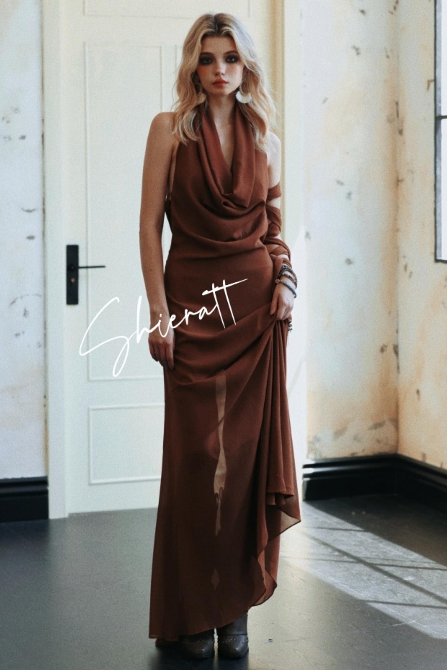 Caramel Swing Halter Dress