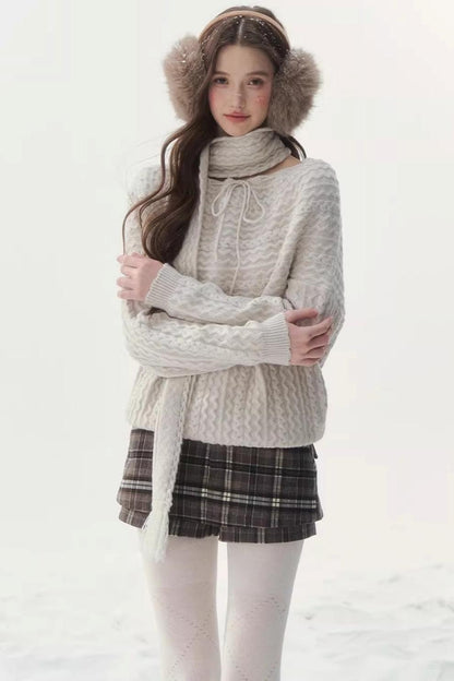 Vintage Off-Shoulder Knit Sweater