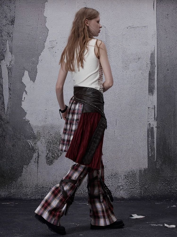 Niche retro plaid wide leg pants