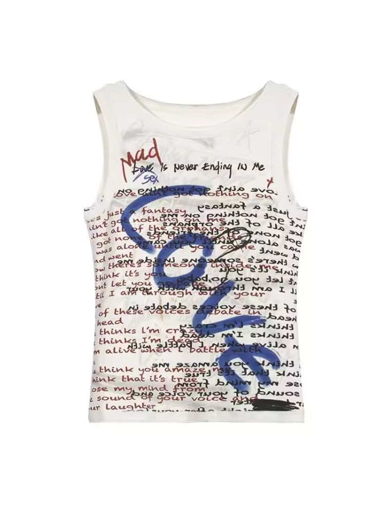 Printed Letter Sleeveless Vest T-Shirt