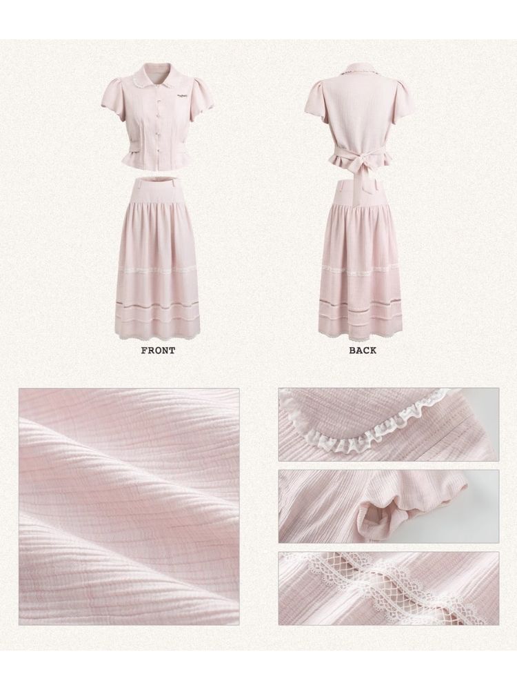 Pink Waisted Blouse/Umbrella Skirt