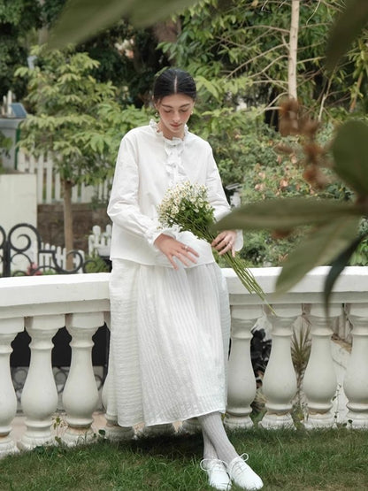 Romantic Lace Collar Textured Cotton Shirt