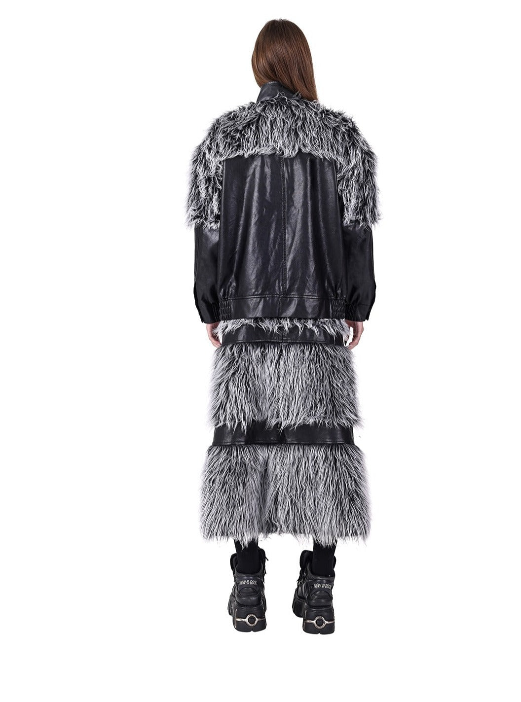 Double Zipper Black Silver Y2K Fur Skirt