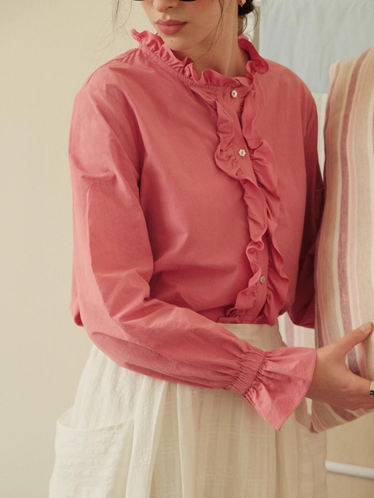 Romantic Lace Collar Textured Cotton Shirt