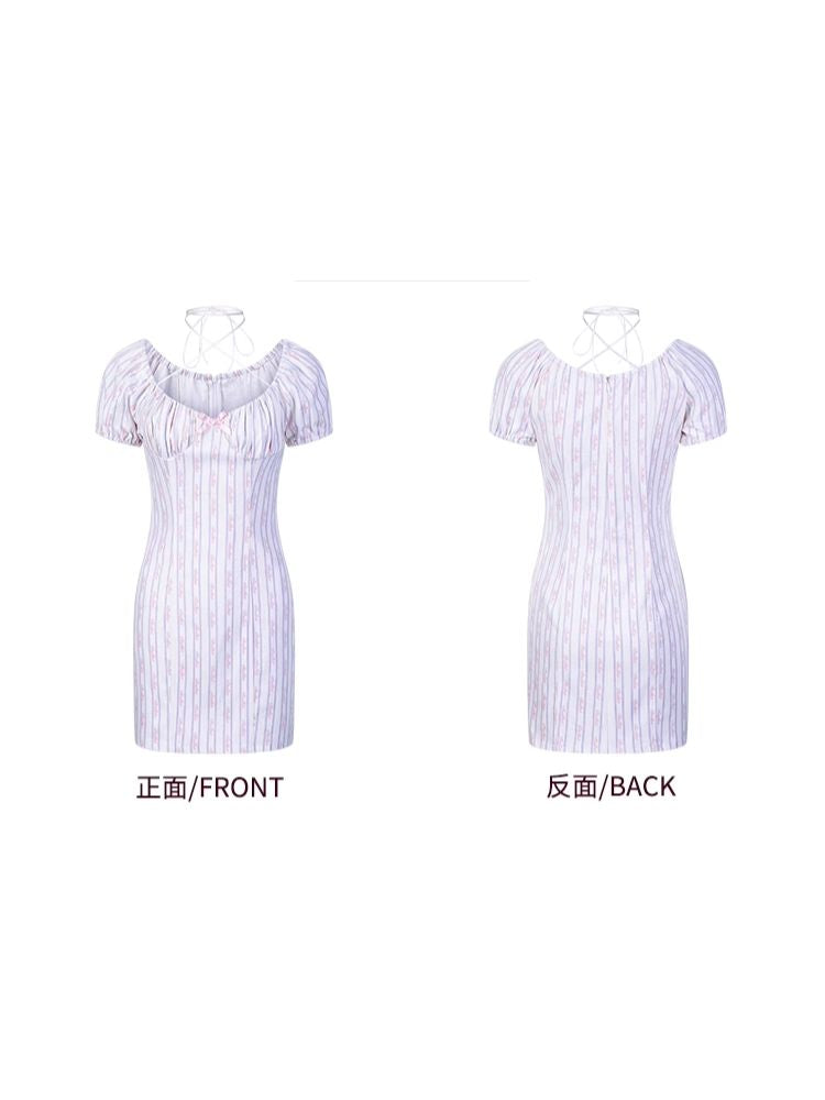 Pleated Lace-Up Neck Dresses