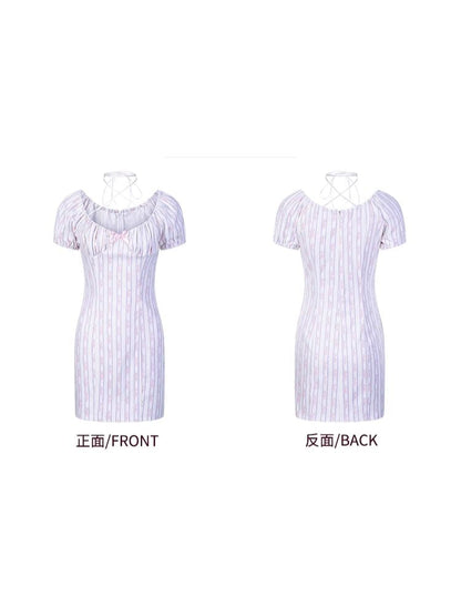 Pleated Lace-Up Neck Dresses