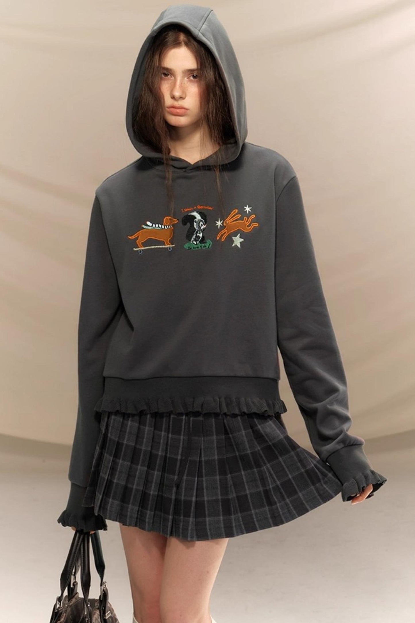 Gray Plaid Pleated Skirt