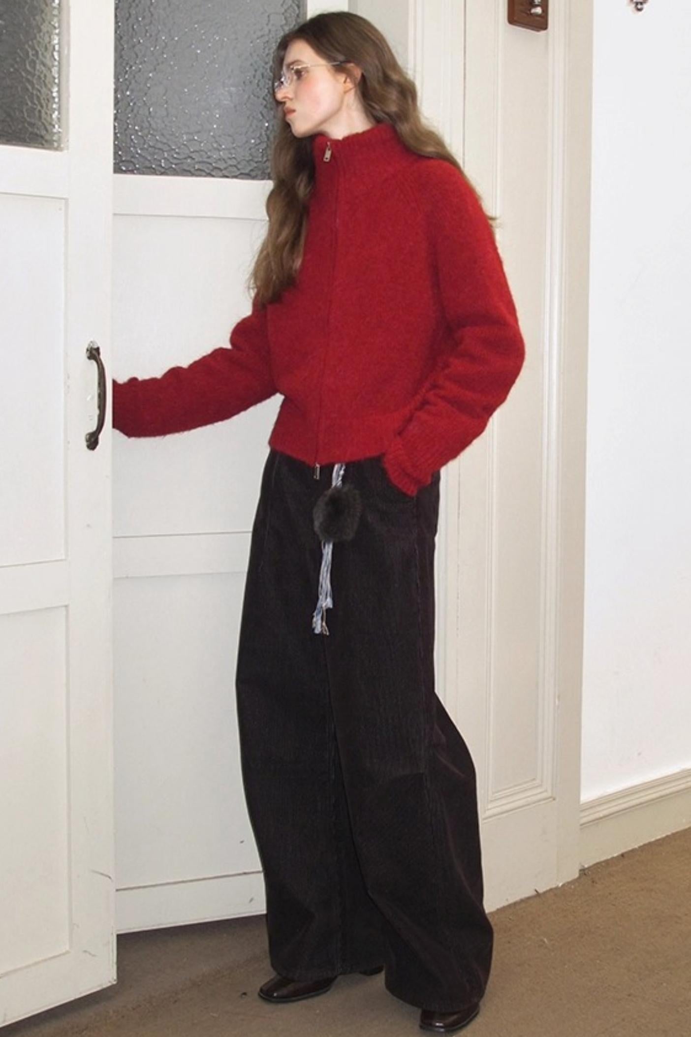 Quetzal Red Alpaca Wool Cardigan