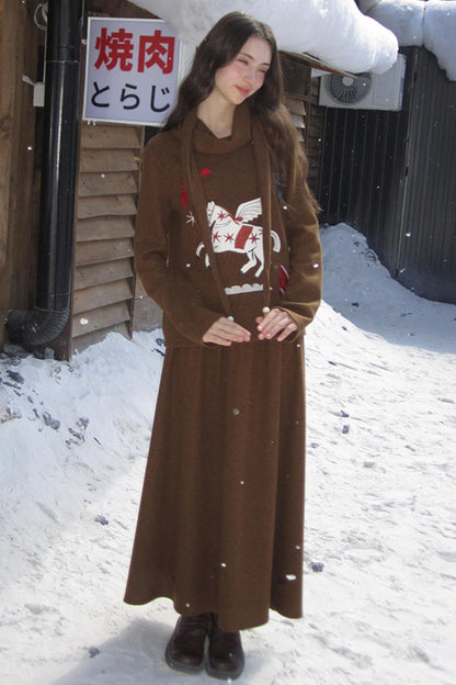 Three-Dimensional Pony Knit Top & Skirt Set