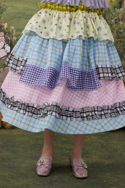 Plaid Cotton Lace Skirt