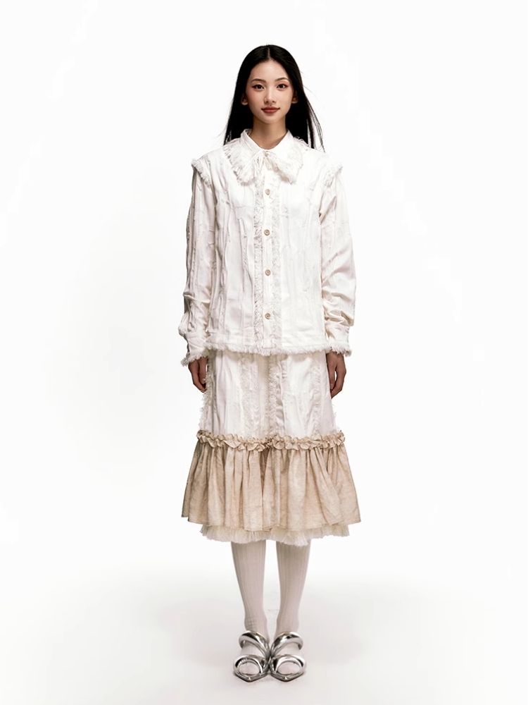 Fringed Mousse Pleated Shirt