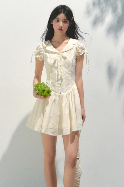 Holiday Embroidered Bubble Sleeve Dress