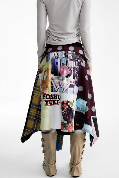 Street Print Deconstructed Stitched Skirt