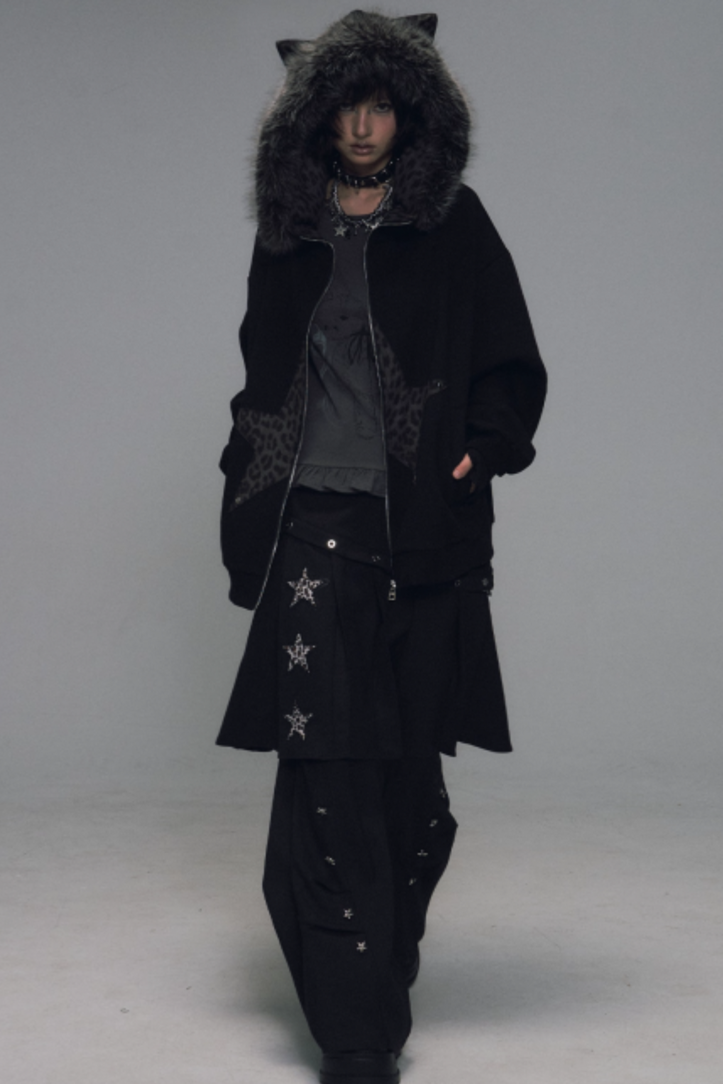 Cat-Ear Leopard Hooded Jacket