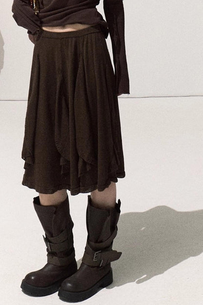 Wool Jacquard Ruffle Skirt