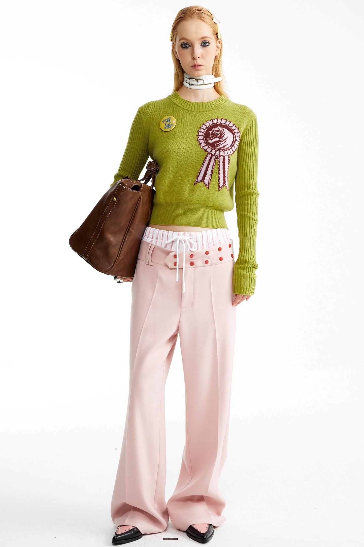 Medallion Pattern Knitted Pullover Sweater