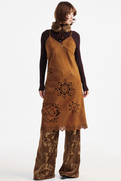 Two-Tone Lace Suede Dress