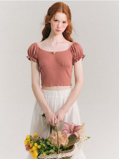 Rose Corsage Puff Sleeves Ballet T-Shirt