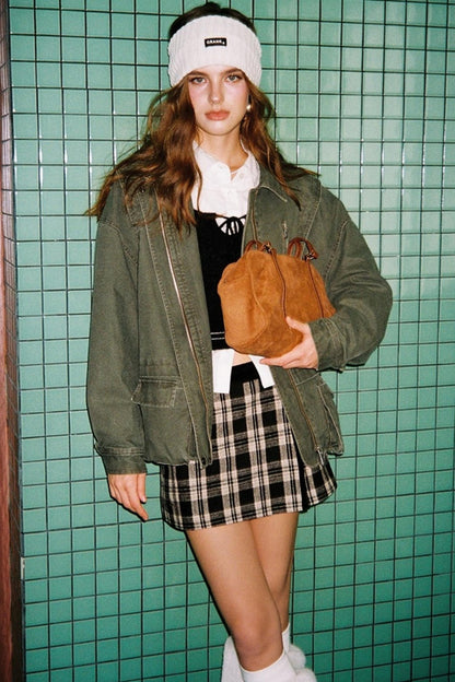 Plaid Corduroy Wool Skirt