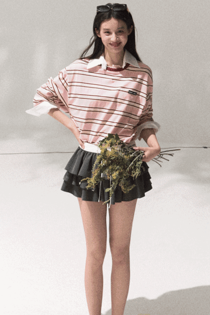 Contrasting Striped Long-Sleeve Shirt