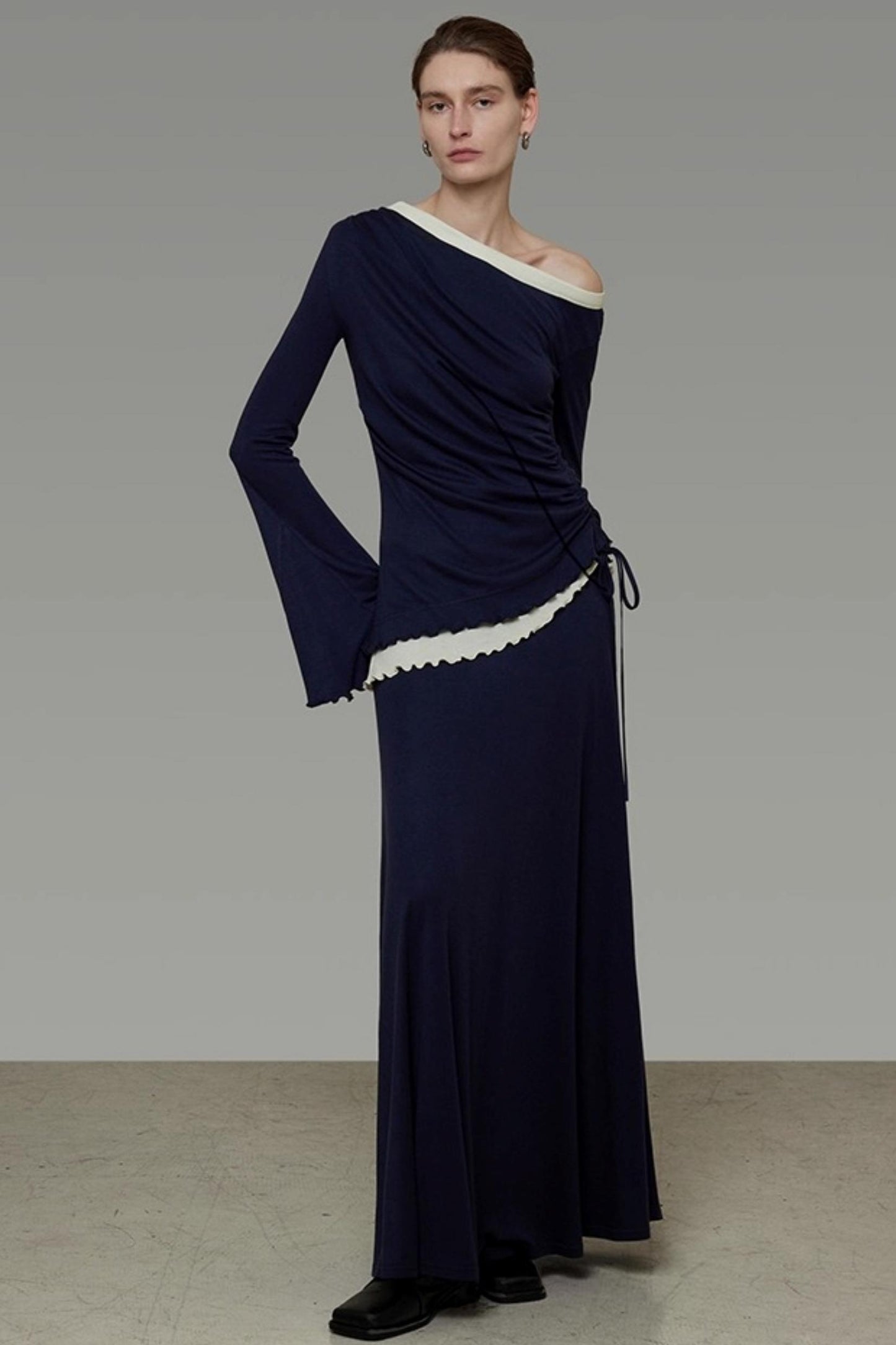 Autumn Shoulder Knit Slacks Skirt Set-Up