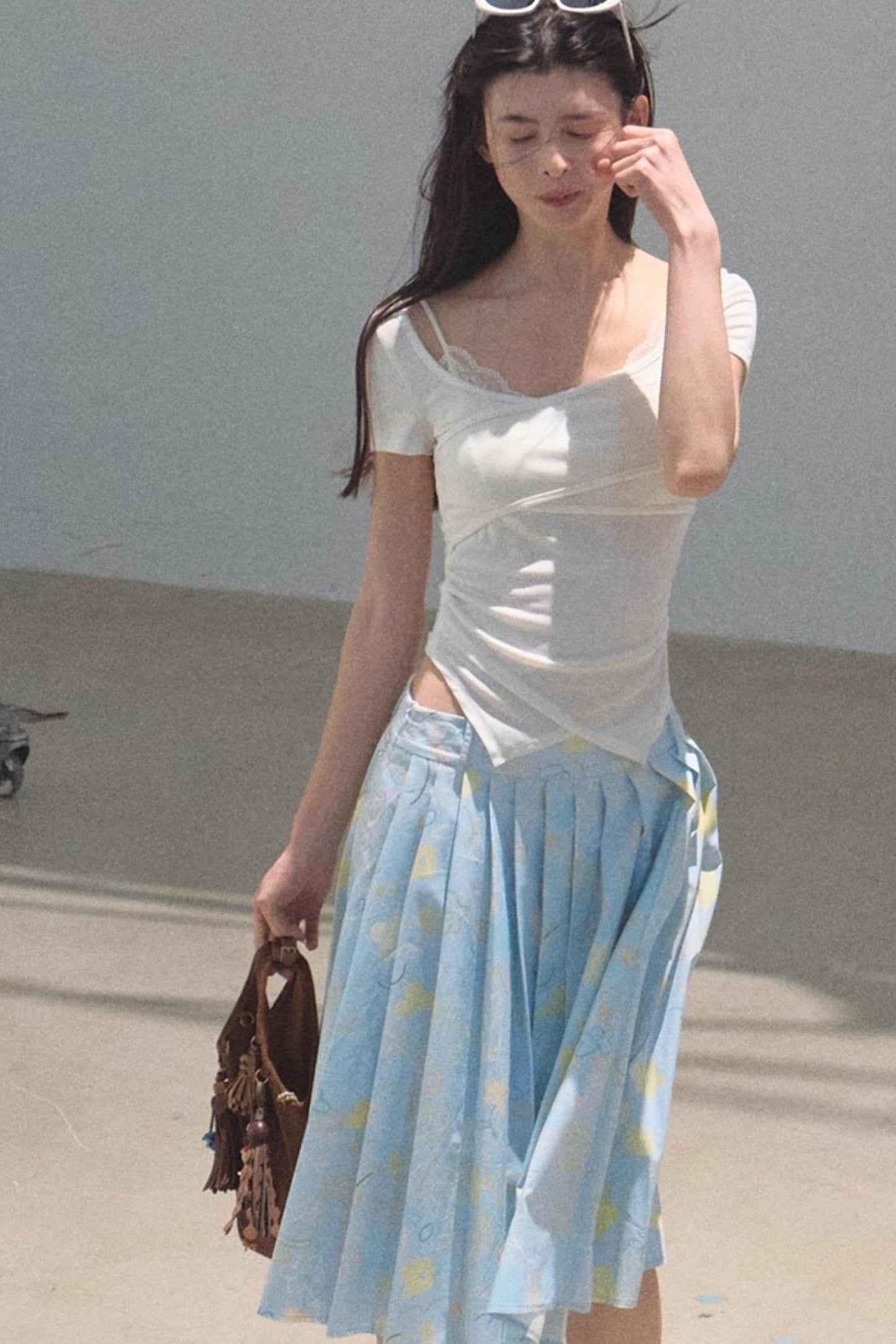 Poplin Pleated Midi Skirt