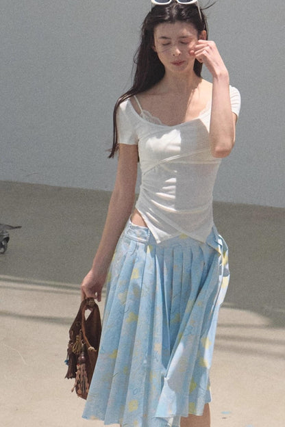 Poplin Pleated Midi Skirt