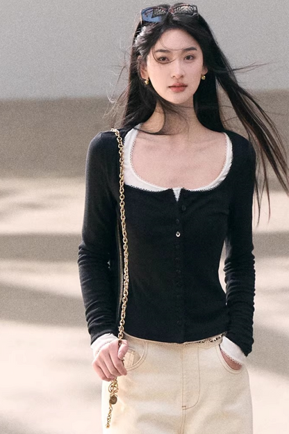 Hollow-Out Ribbed Knit Cardigan