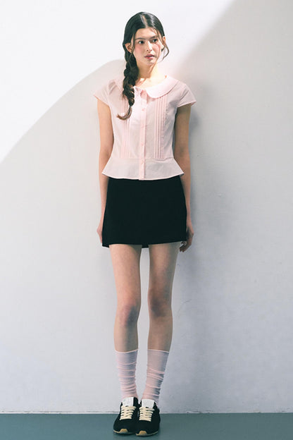 Navy Embroidered A-Line Skirt