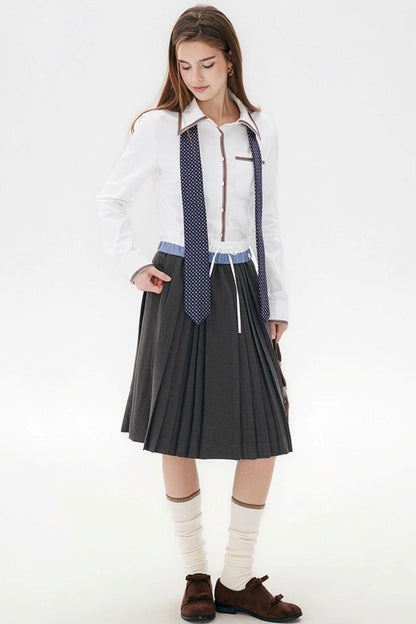 Gray Wool Blend Pleated Skirt