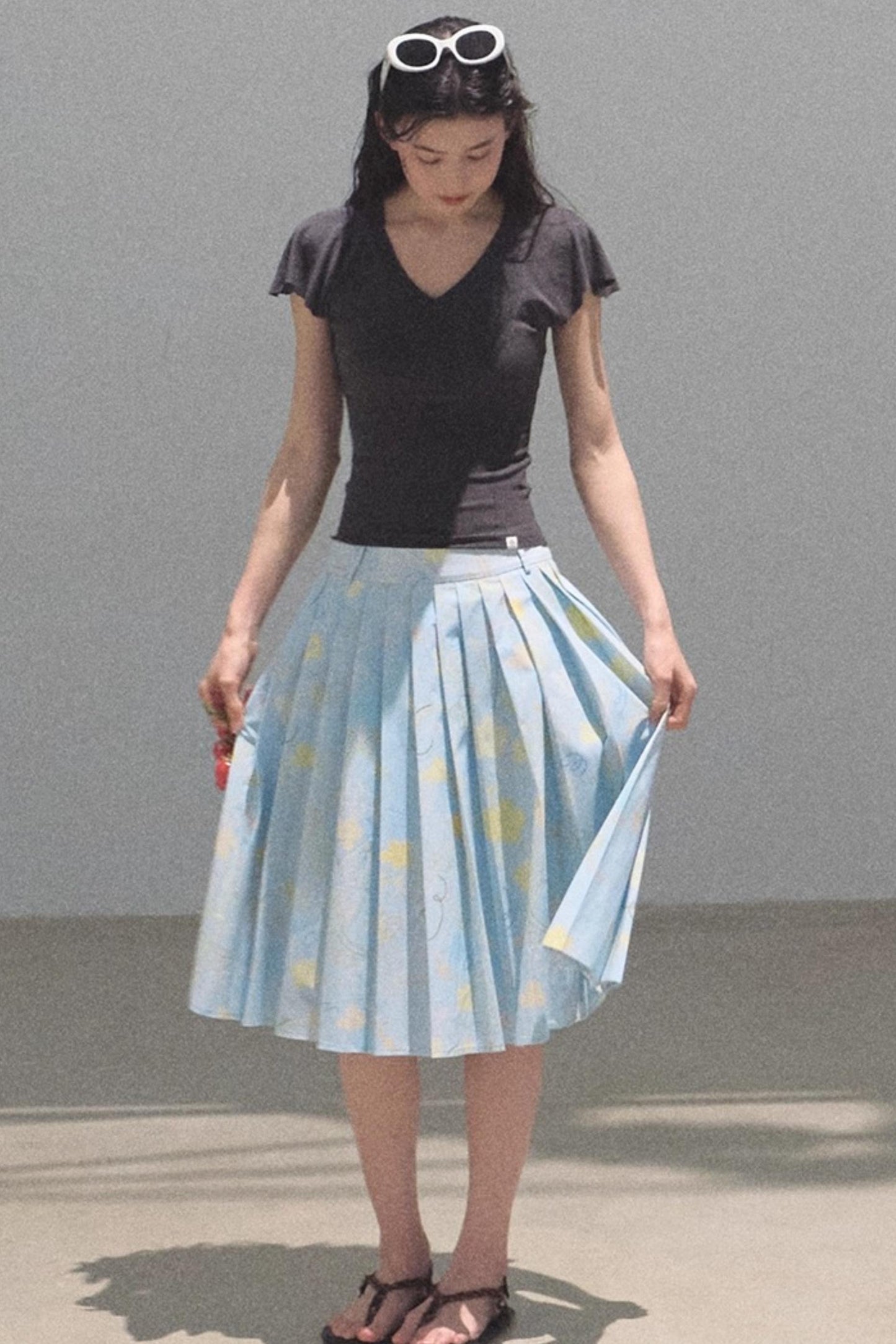 Poplin Pleated Midi Skirt