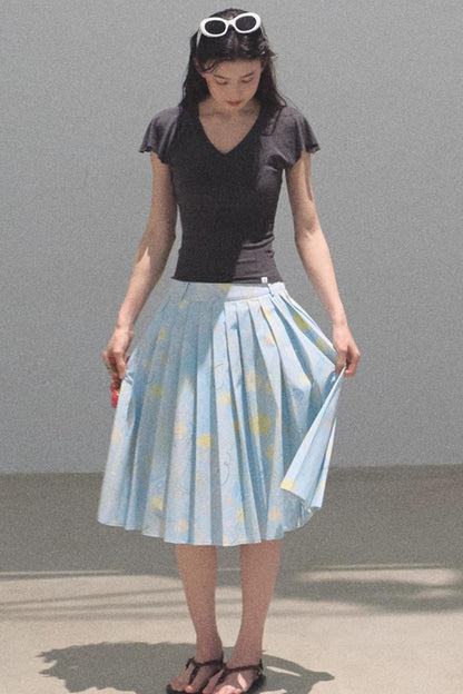 Poplin Pleated Midi Skirt