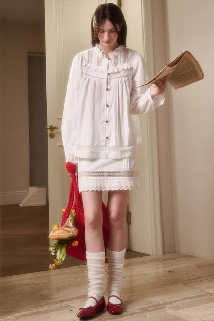 Cotton Lace Shirt With Skirt Set-Up