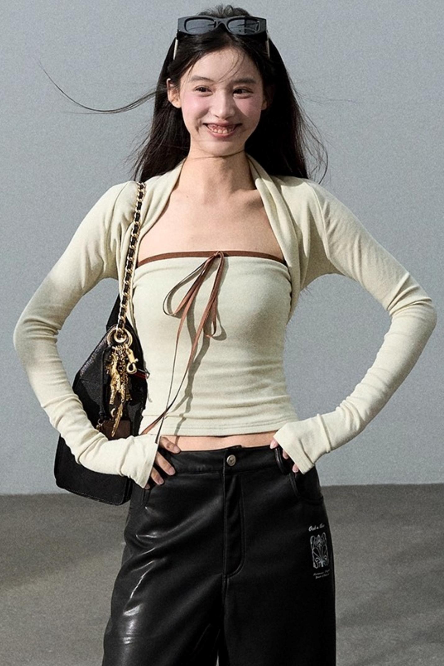 Slim Bandeau Cardigan Two-Piece Set