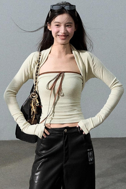 Slim Bandeau Cardigan Two-Piece Set