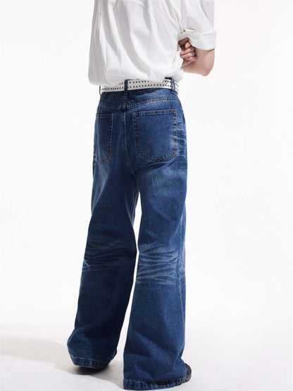 Wrinkle Processing Wide Washed Jeans