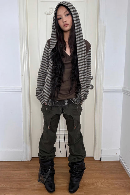 Layered Distressed Straight Cargo Pants