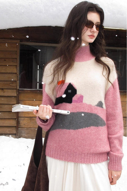 Pink Vintage Cashmere-Like Turtleneck Sweater