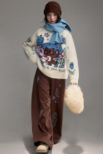 Plush Animal Jacquard Sweater