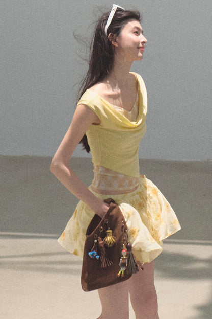 Swing Neck Check Slim Fit Crop Top