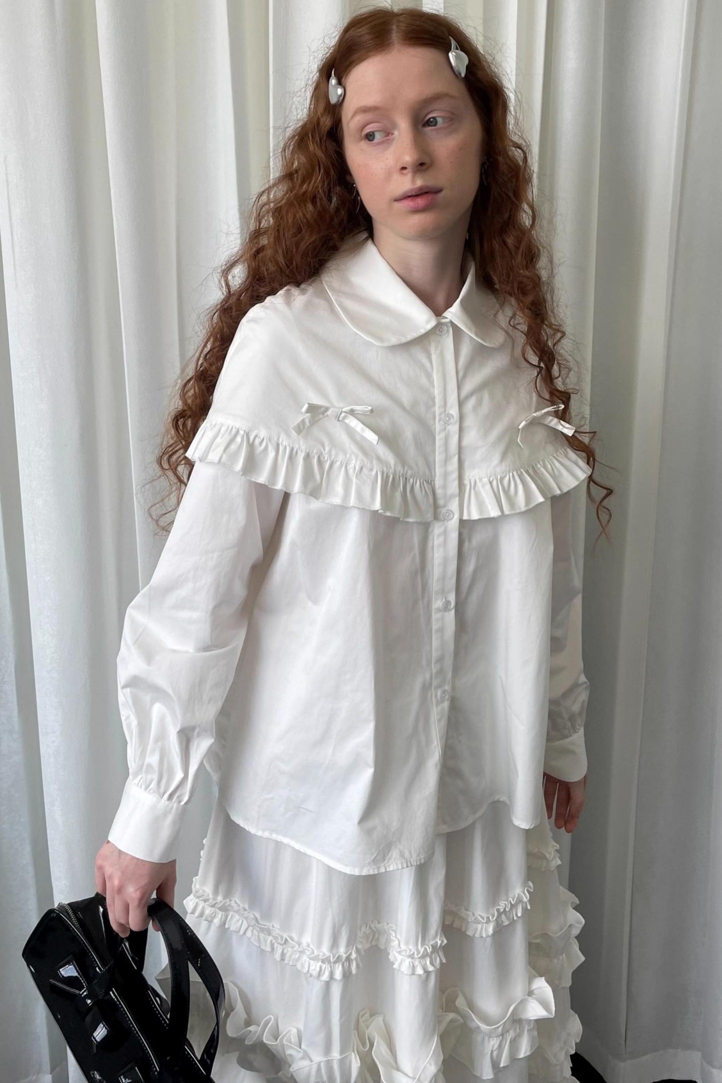 Navy Lace Doll Collar Shirt