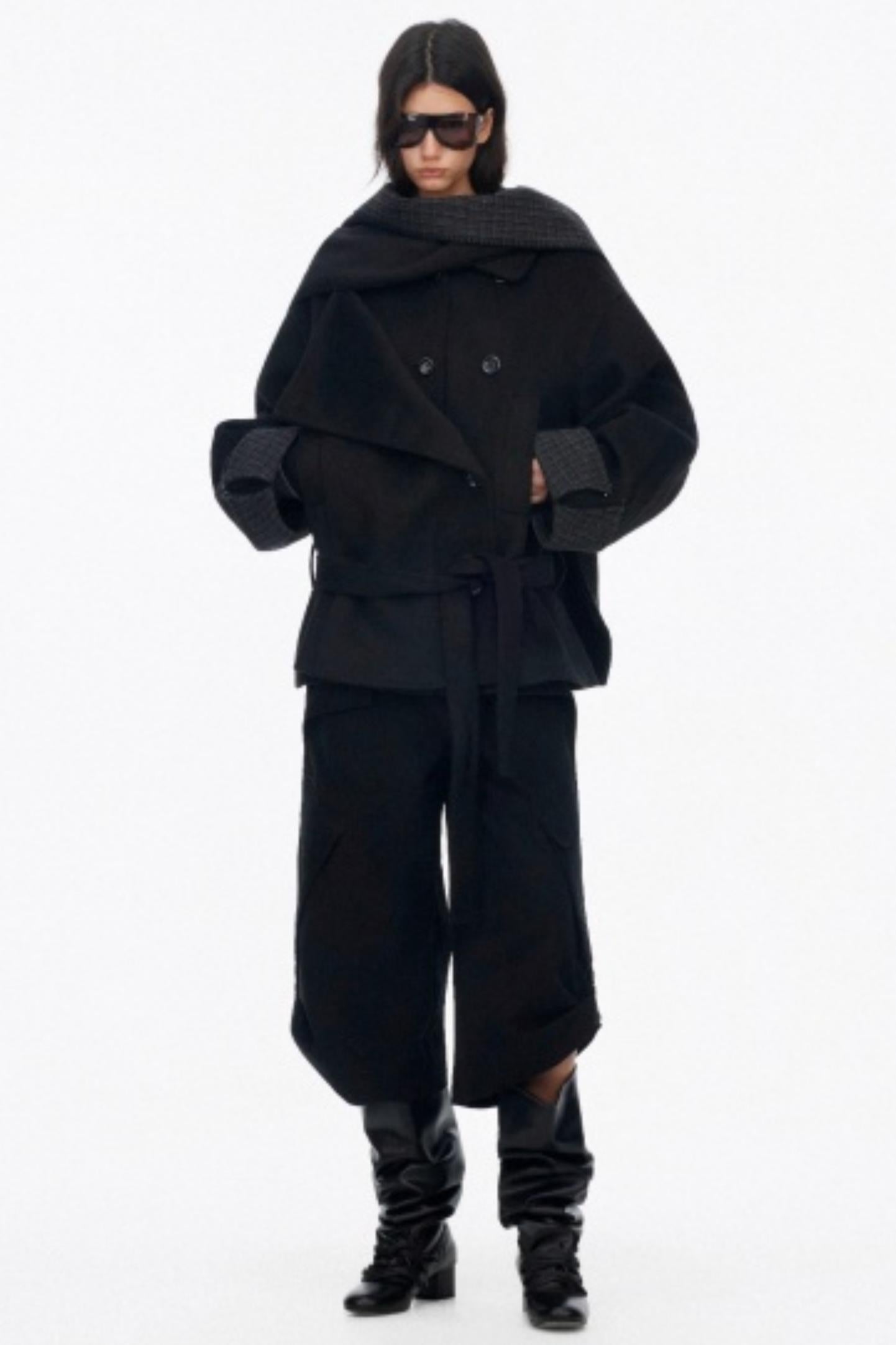 Lapel Asymmetrical Wool Coat Set-Up